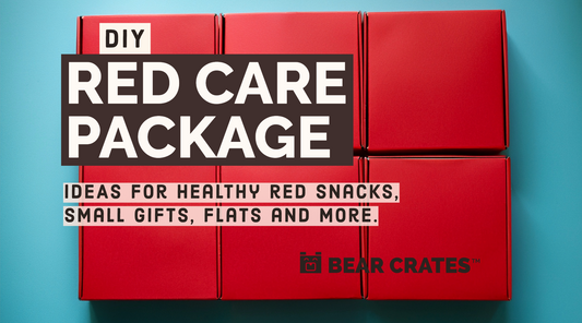 DIY Red Care Package Ideas Blog Image with Red Boxes
