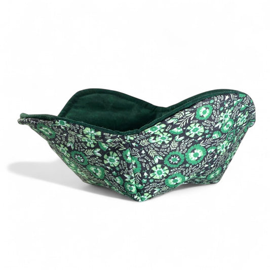 Green Floral Microwave Bowl Cozy with Forest or Bright Green Accent