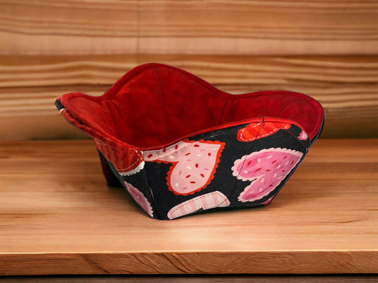 Microwave Bowl Cozy with Heart Fabric for Valentine's Day