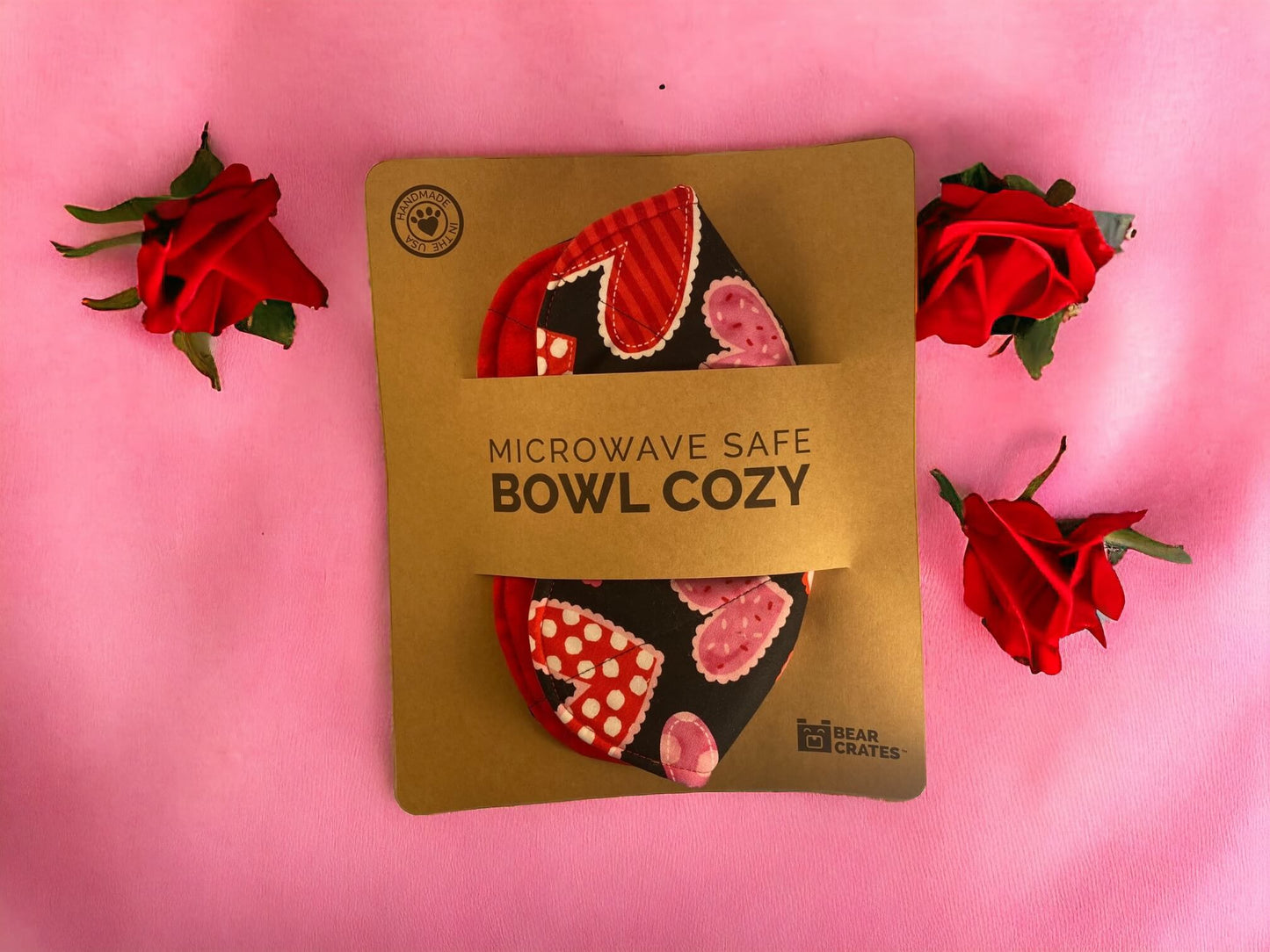 Microwave Bowl Cozy with Heart Fabric for Valentine's Day