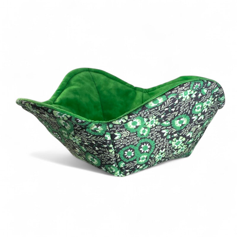 Green Floral Microwave Bowl Cozy with Forest or Bright Green Accent