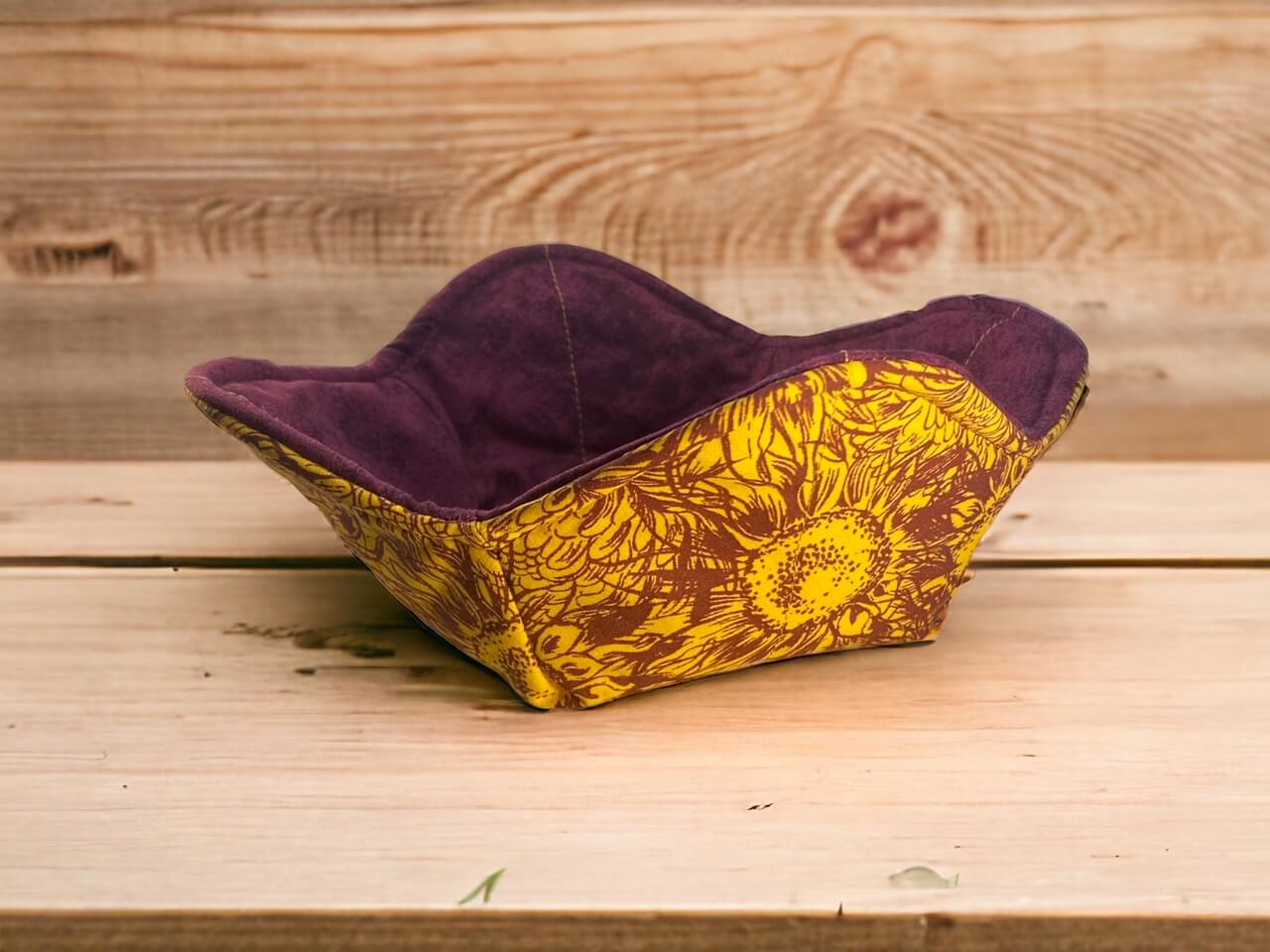 Maroon & Gold Sunflower Fabric Bowl Cozy for Microwave