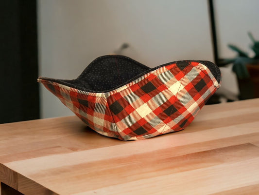 Unique Red White & Black Plaid College Dorm Gift, Microwave Bowl Cozy