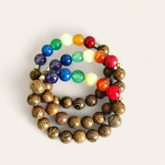 Rainbow Stone & Wood Bracelet