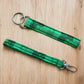 Green Keychain Wristlets with Pixel Fabric that Resembles Sweeper from Minecraft