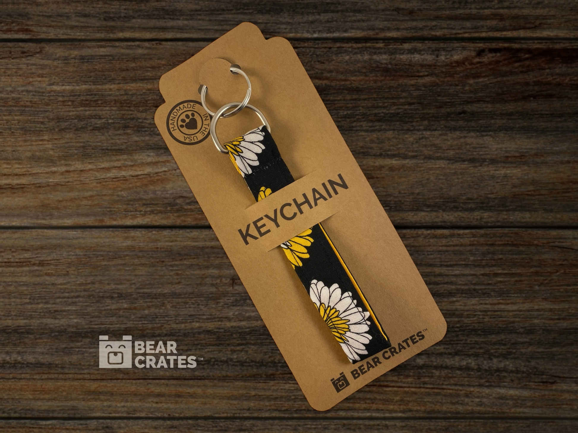 Black & Yellow Keychain Wristlet with Flowers in Package