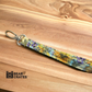 Thin Style Stunning Fabric Key or Fob Wristlet with Sunflower Fabric and Silver Hardware