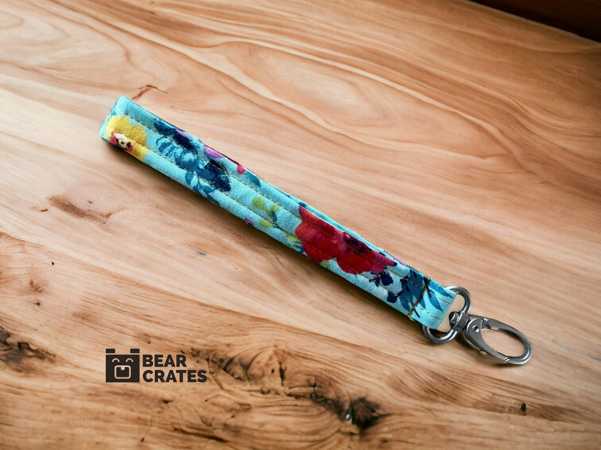 Thin Floral Keychain Wristlet with Swiveling Clasp