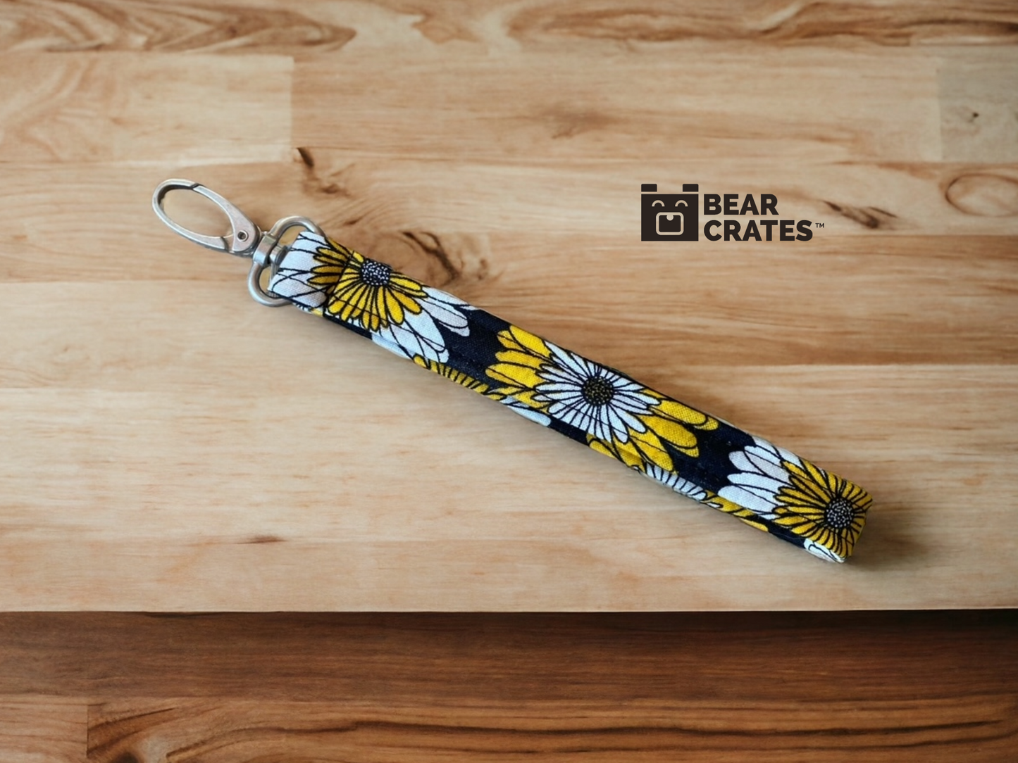 Thin Design Black & Yellow Keychain Wristlet with Flowers