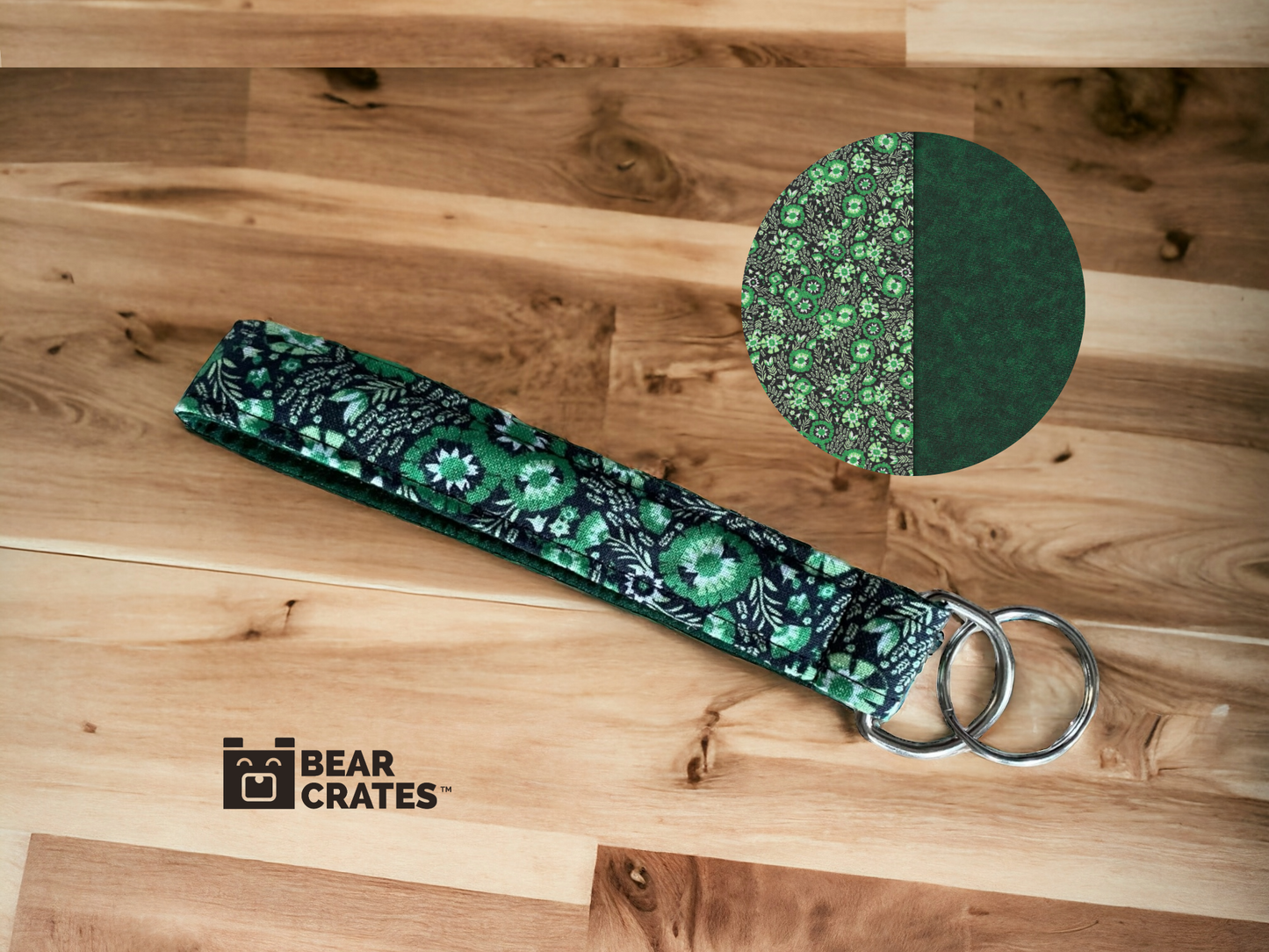 Green Floral Key or Fob Wristlet