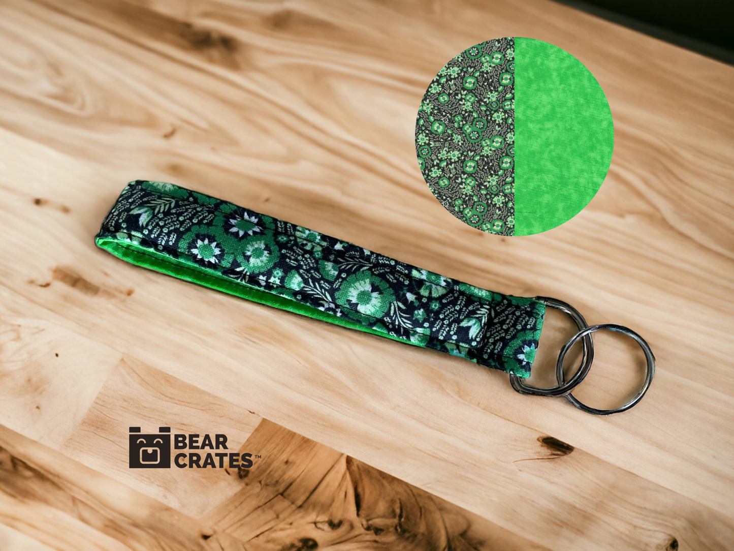 Green Floral Key or Fob Wristlet