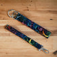 Colorful Wristlet for Key or Fob, Rainbow Swirl Fabric with Silver Metal Hardware