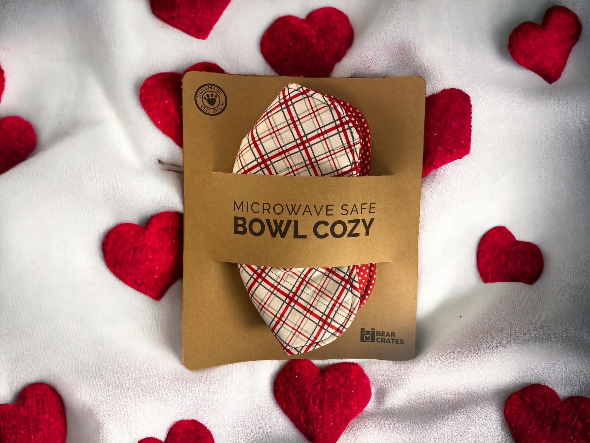 Red Plaid & Heart Microwave Bowl Cozy