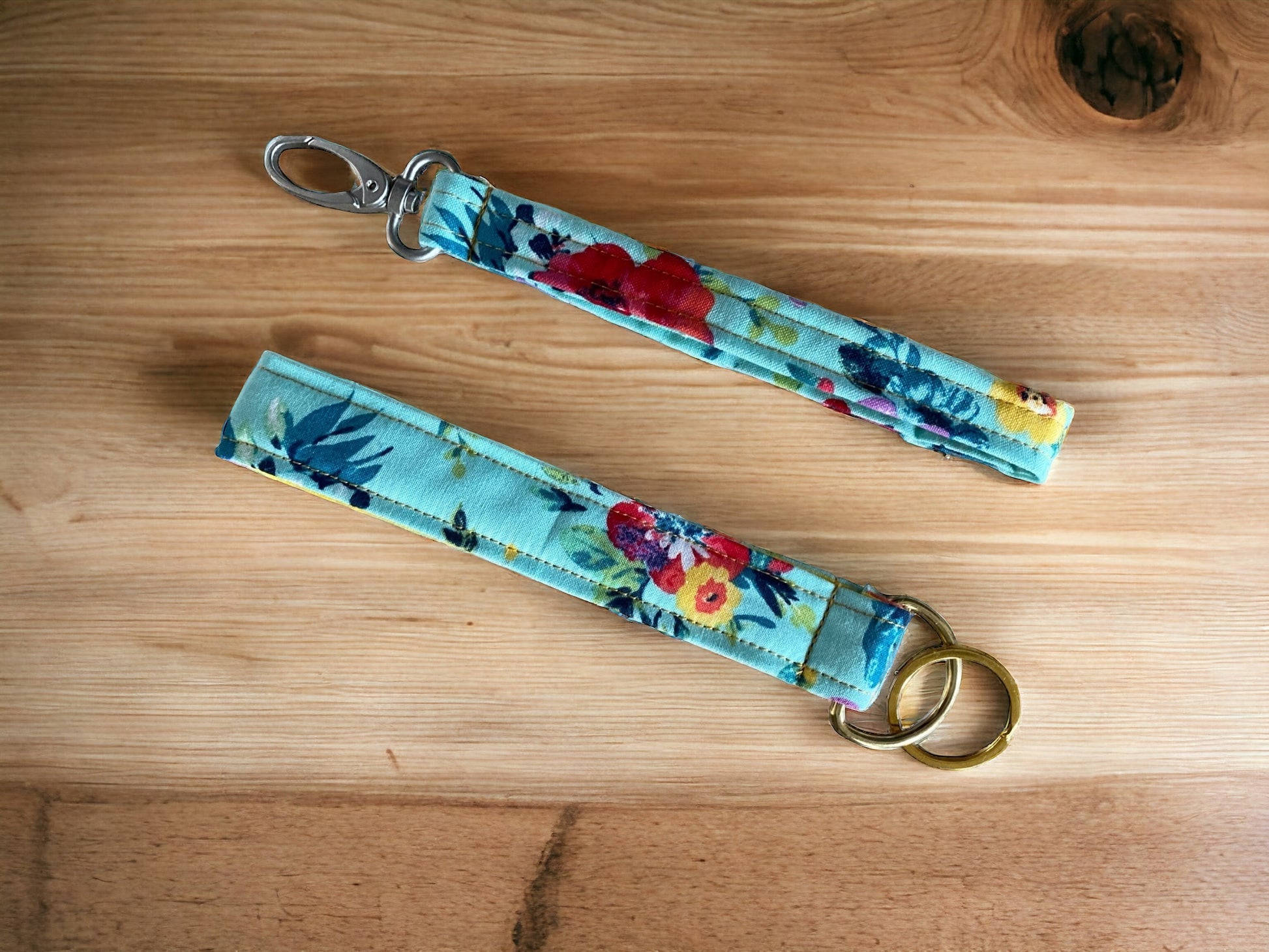 Blue Floral Keychain Wristlets