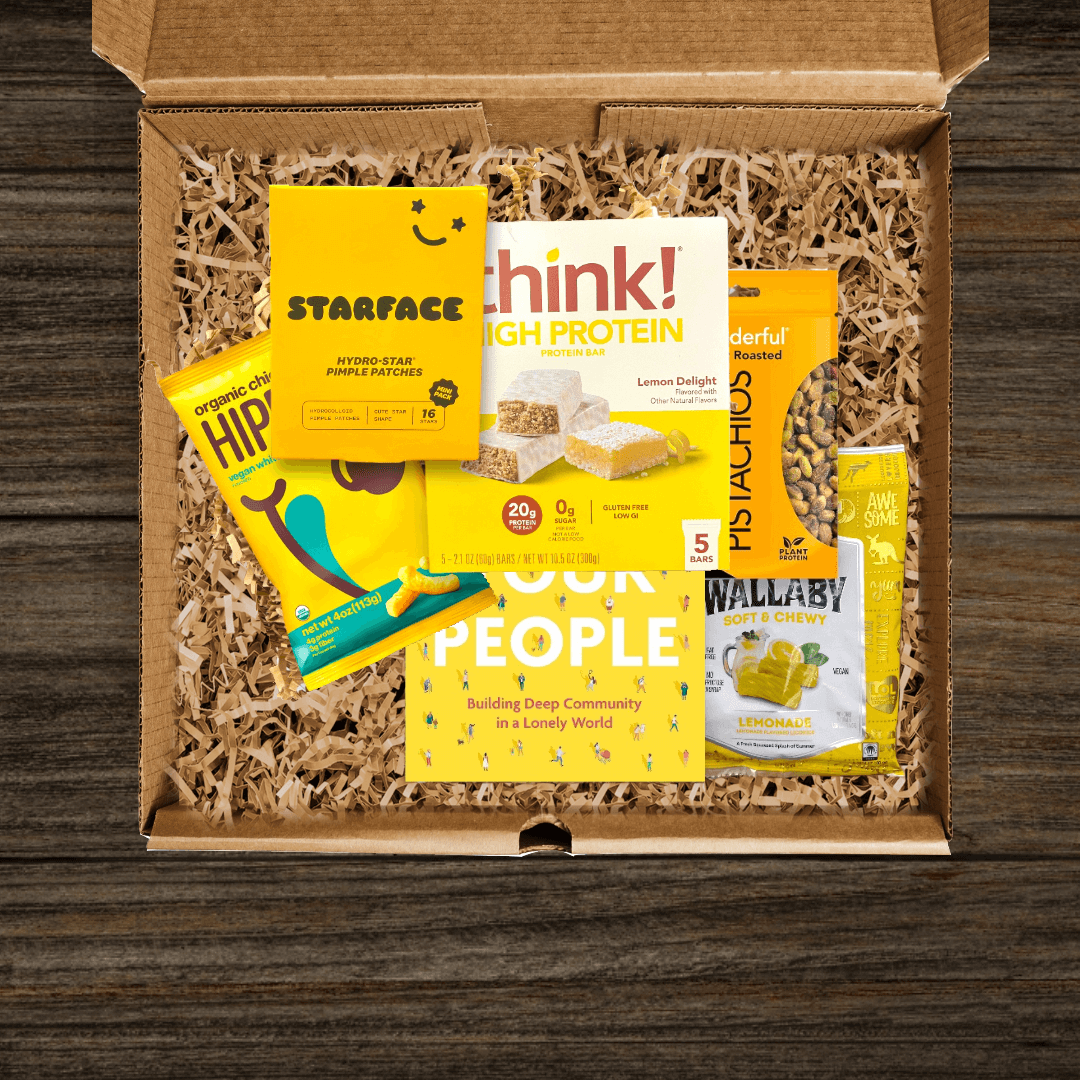 Picture of a Sunshine Themed Care Package with Yellow Items